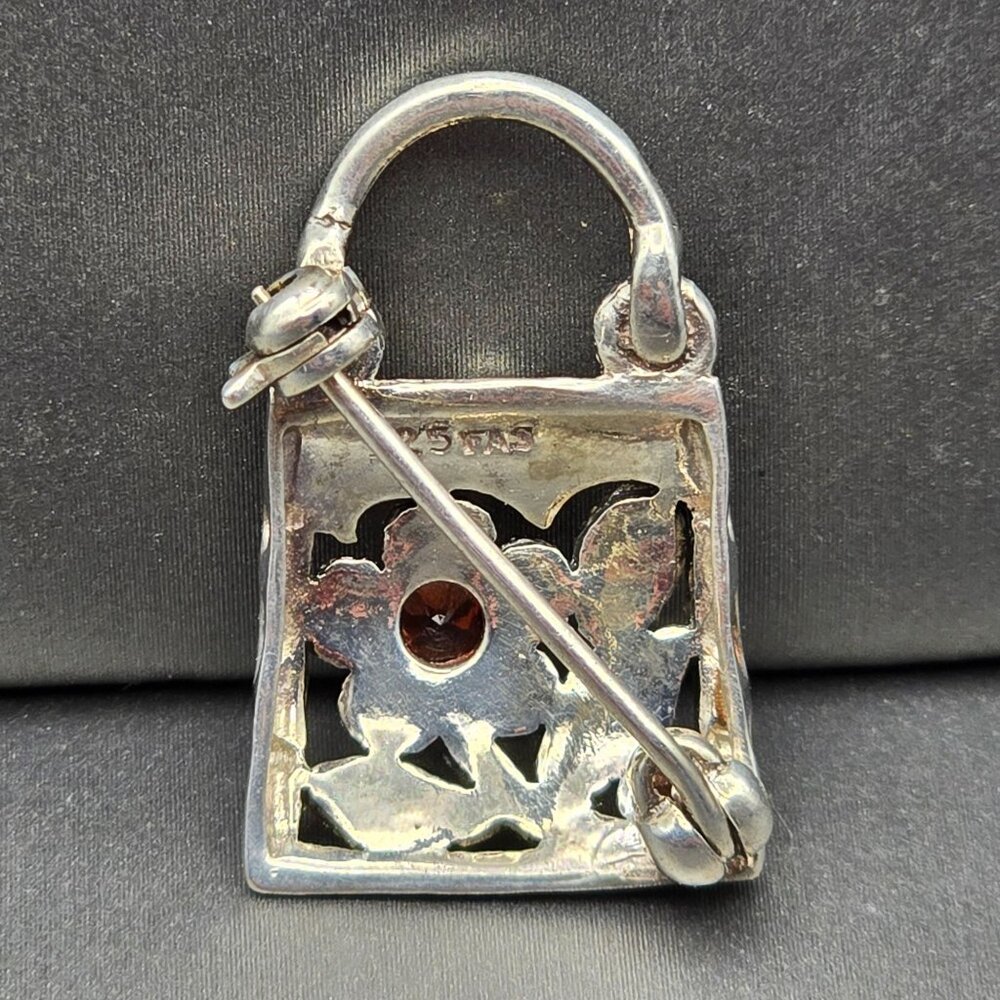 Sterling Garnet Purse Brooch by FAS – Chic & Collectible - Picture 3 of 9